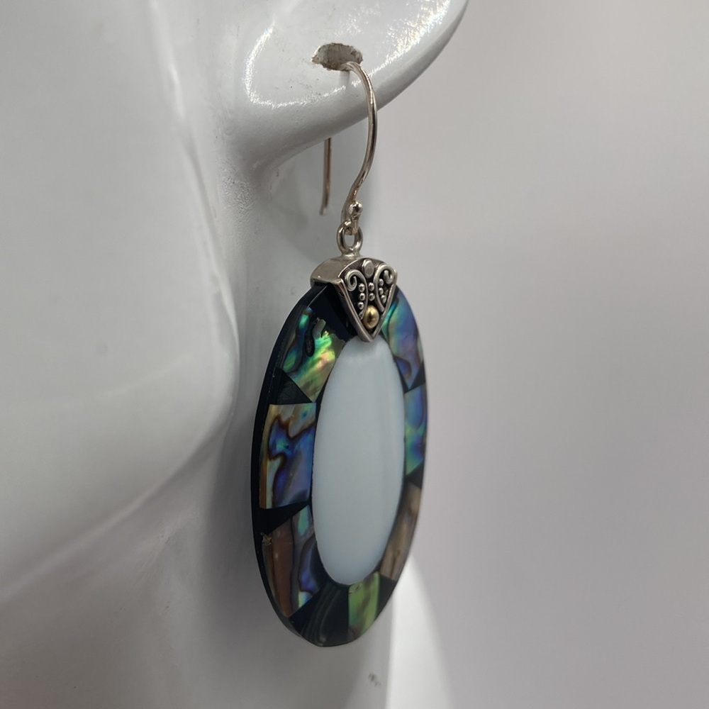 Robert Manse Sterling Silver 18K Abalone Mother of Pearl Earrings 2 1/4”L - Picture 12 of 13